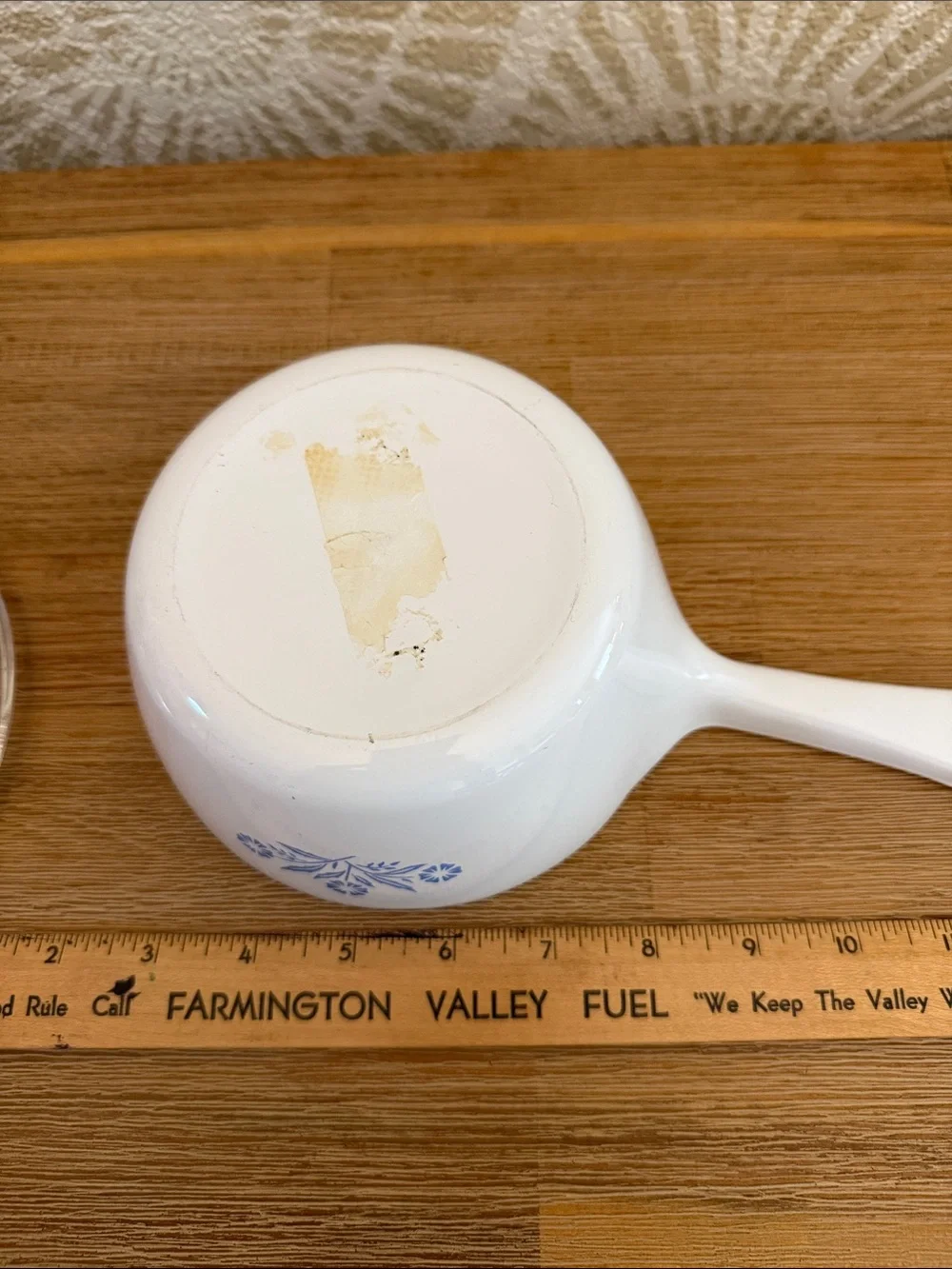 Vintage Corningware White Saucepan with Blue Floral Pattern and Glass Lid